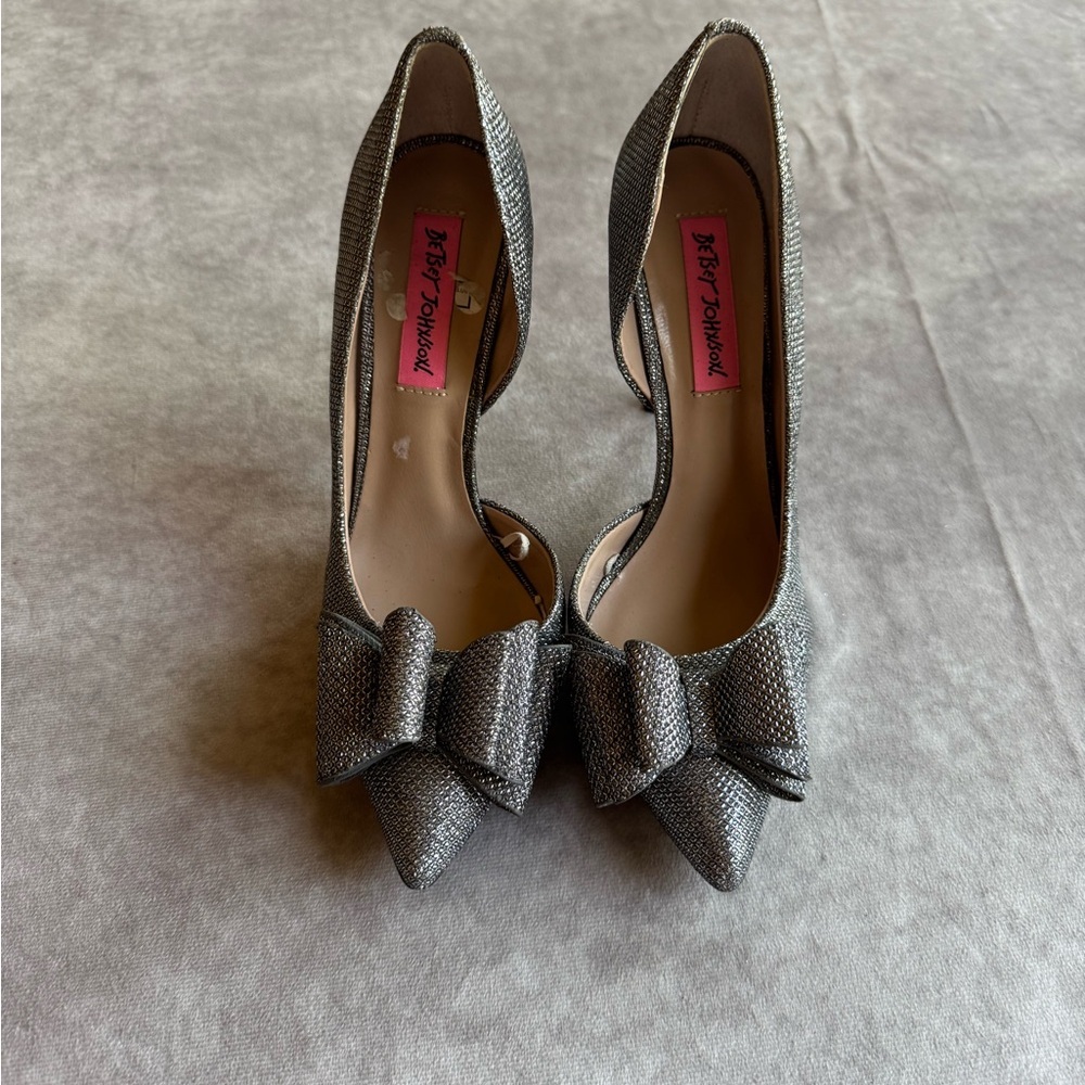 Betsey Johnson Silver Heels with Elegant Bow